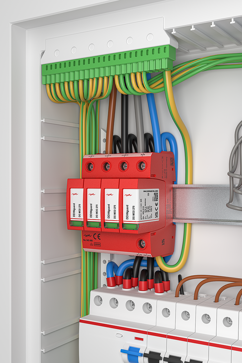 Red surge protection device in switchgear cabinet