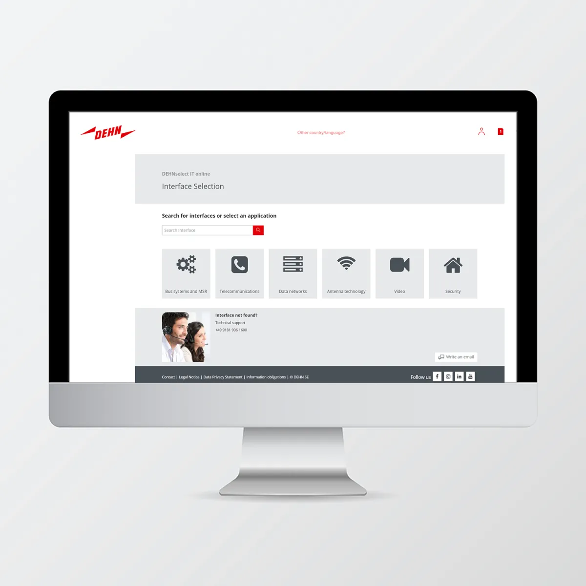 Écran avec l’interface DEHNselect IT, composé de différents champs et textes.